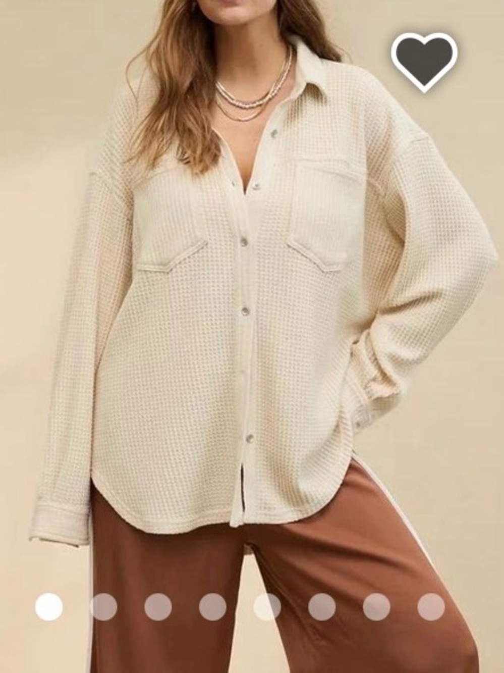aerie Cream Waffle Button-Up Shirt